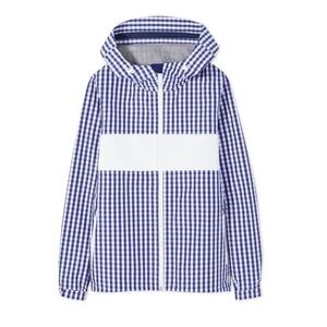 TORY BURCH SPORT BLUE WHITE GINGHAM CHECK REFLECTIVE RAIN SAILING JACKET S